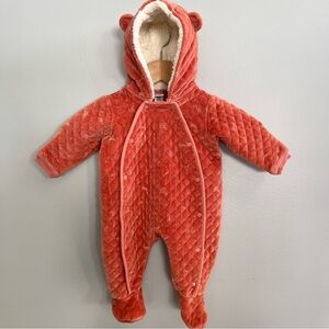 Nordstrom Baby Girl Quilted Bunting Size 6 Months Velvet Snap Front Winter